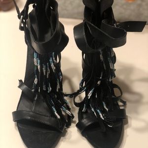 Tassel black super sexy strappy heels